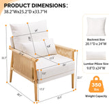 VINGLI Braid Accent Chairs Set of 2,Mid-Century Modern Armchiars with Solid Wooden Armrest,Comfy Louge Chairs with Waist Pillow for Bedroom,Living Room,Reading Room, Beige VINGLI