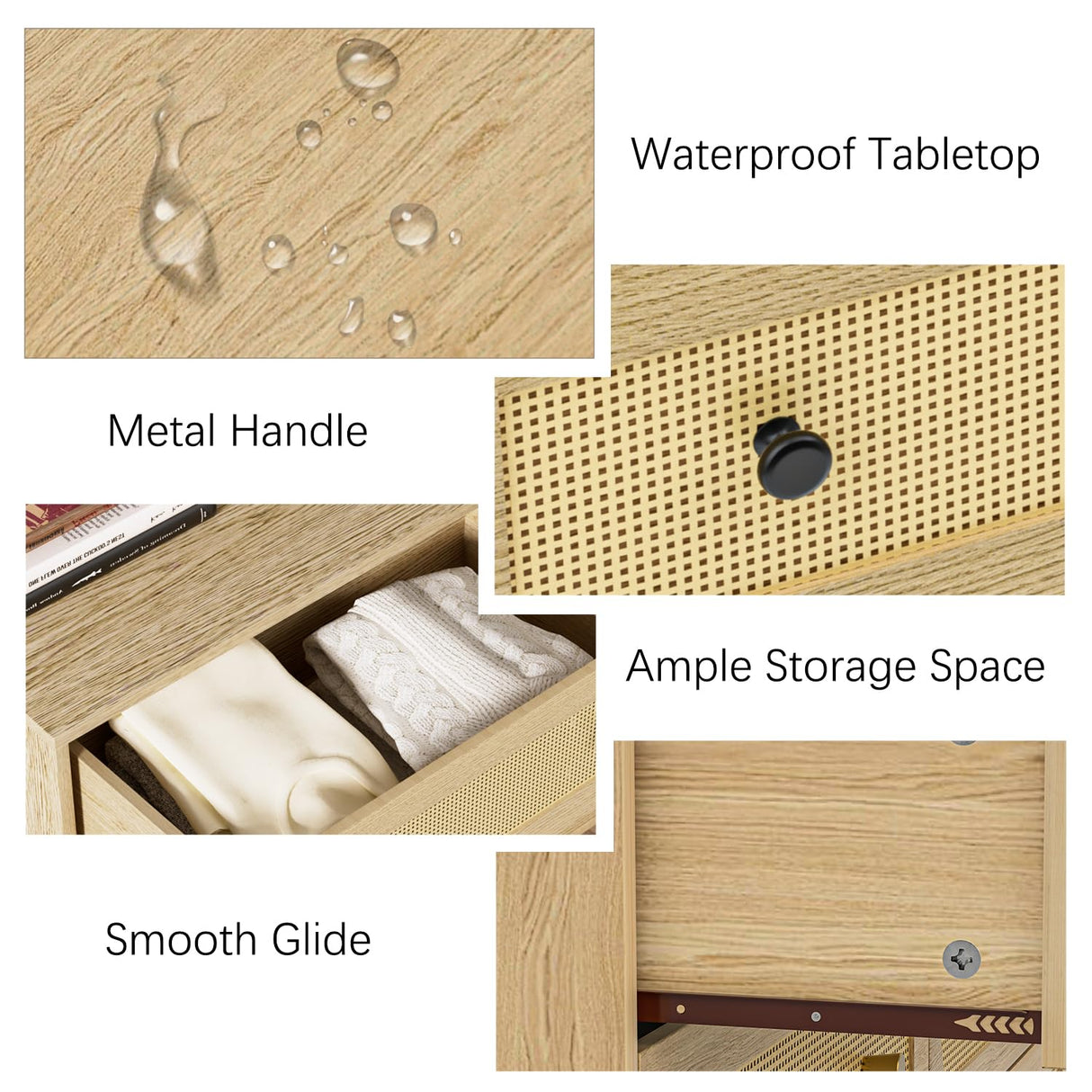 Wananlanen Rattan Dresser for Bedroom, Boho 6 Drawer Dressers & Chest of Drawers with Storage and Metal Handle, Modern Natural Wood Storage Dresser for Living Room, Hallway, Entryway Wananlanen