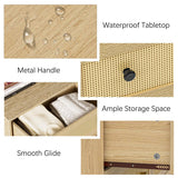 Wananlanen Rattan Dresser for Bedroom, Boho 6 Drawer Dressers & Chest of Drawers with Storage and Metal Handle, Modern Natural Wood Storage Dresser for Living Room, Hallway, Entryway Wananlanen