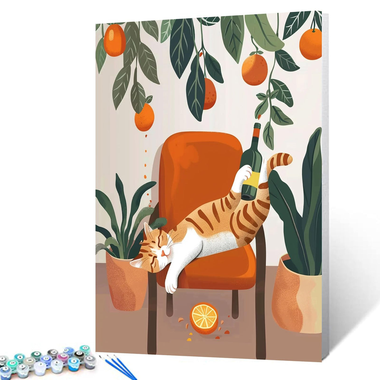 Animal Cats Paint by Numbers for Adults Beginner Wildlife Hold The Wine Bottle Oil Painting Kit on Canvas with Brushes Acrylic Pigment Tropical Monsterat Paintwork Home Decor 16x20In (Frameless) Tucocoo