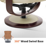 MCombo Oversized Swivel Recliner Chair with Ottoman, Adjustable Backrest, 360° Wood Base, High Seat, Faux Leather Lounge Chair for Tall Users in Living Room Office 4651 (Cream White) MCombo