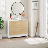 IDEALHOUSE Folding Dining Table, Drop Leaf Dining Table with 6 Wheels and 2-Layer Storage Shelf, Space Saving Dining Table for Small Spaces (Natural Wood, 47.2" D x 23.6" W x 29.5" H) IDEALHOUSE