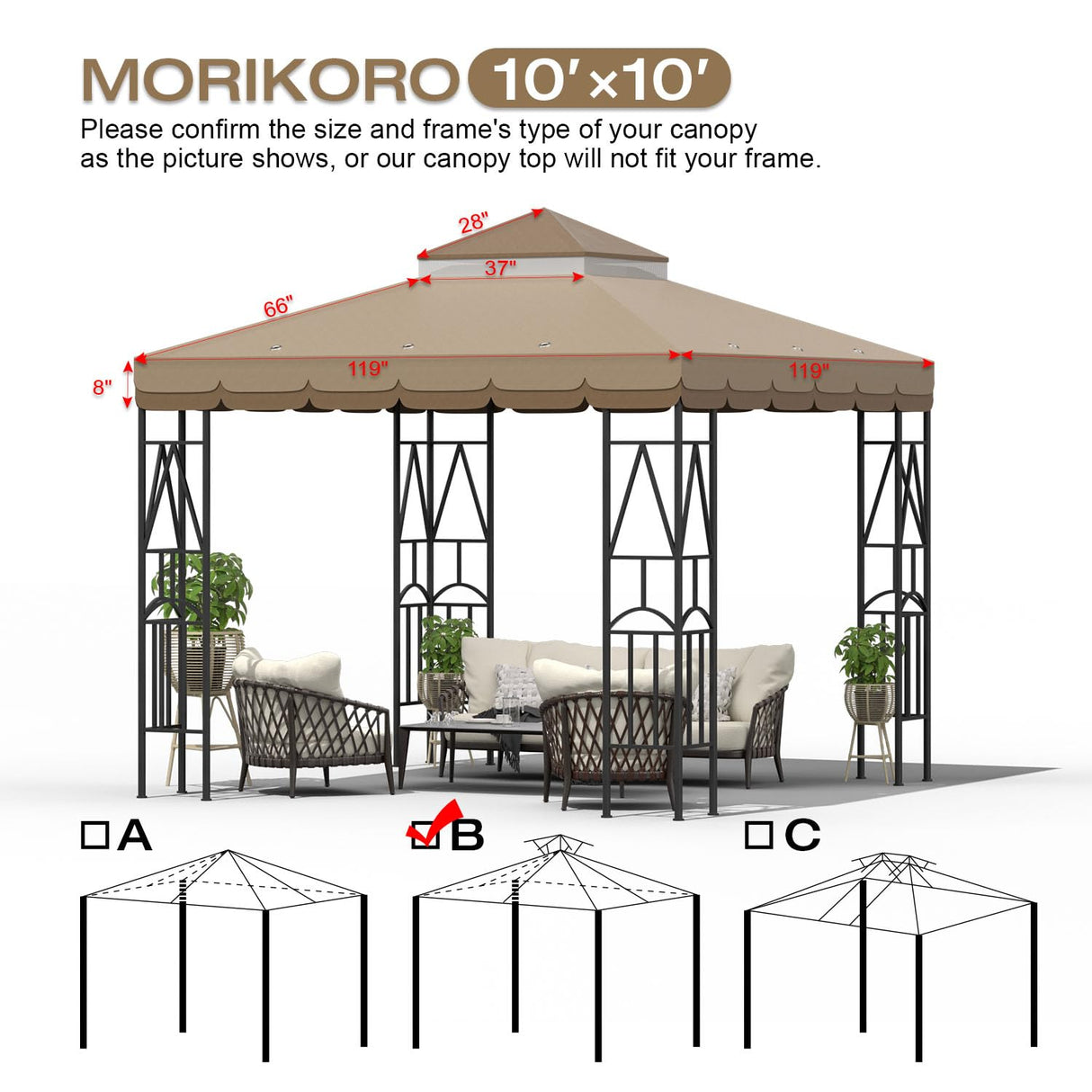 Morikoro 10x10 Canopy Replacement Top Canopy Cover Replacement 10x10 FT Double Tiered Gazebo Covers for Yard Patio Garden Canopy Sunshade (Coffee Liqueur+Brown with lace) Morikoro