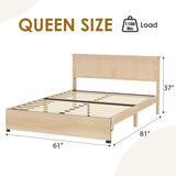 GarveeHome Queen Platform Bed Frame, Queen Size Bed Frame with Natural Rattan Headboard, Cane Bed Frame with 2 Storage Drawers and Strong Wood Slats Support, Noise Free, No Box Spring Needed GarveeHome
