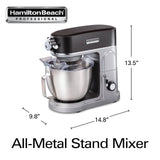 Hamilton Beach Professional All-Metal Stand Mixer with Specialty Attachment Hub, 5 Quart Bowl, 12 Speeds, Includes Flat Beater, Dough Hook, Whisk (63240) Hamilton Beach Professional