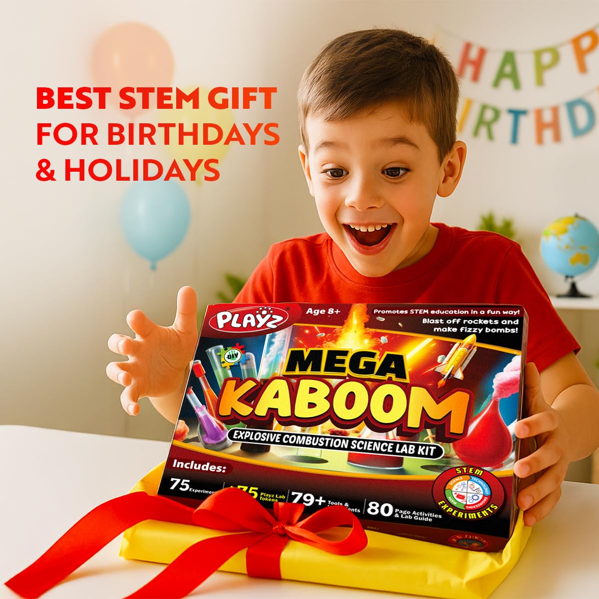 Playz Mega Kaboom! 150+ Explosive Science Experiments Kit for Kids Age 8-12 with 75 App & Video Guided Experiments - Chemistry Set STEM & Educational Toys & Gifts for Boys, Girls, Teenagers & Kids Playz