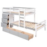 Bunk Bed Twin Over Twin with 6 Storage Drawers, Solid Wood Bunk Beds with Guardrails and Ladders for Kids Boys Girls Teens, No Box Spring Needed (Twin Over Twin Bunk Beds, Gray) Harper & Bright Designs