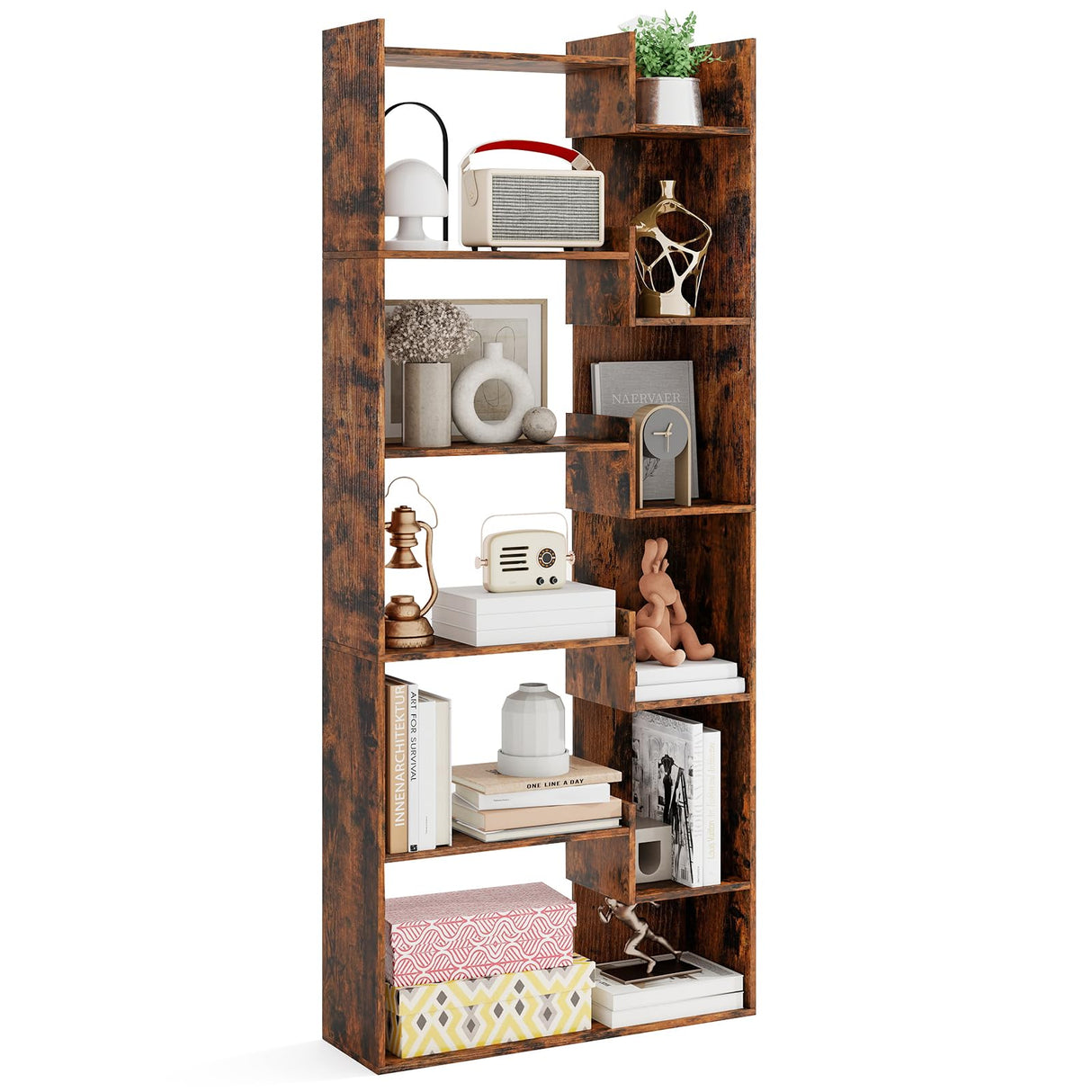 Tangkula 6-Tier Bookshelf, 64”H Tall Open Bookcase with Anti-Tip Kits, Home Office Free-Standing Wood Room Divider Display Shelf, Modern 11-Shelf Storage Rack for Study, Living Room (1, Rustic Brown) Tangkula
