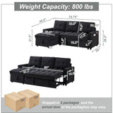 L-shape Pull out Sleeper Sofa Couch Bed,Modern Sofa Bed with Reversible Storage Chaise Lounge,Velvet Upholstered Tufted Sectional Corner Sofabed with USB Ports and Side Pockets for Living Room,Bedroom KINFFICT