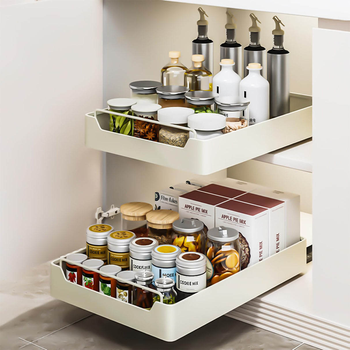 QUSEHA Pull Out Cabinet Organizer Fixed With Adhesive Nano Film, Heavy Duty Slide Out Pantry Shelves, Sliding Drawer Pantry Shelf for Kitchen, Living Room, Home,12.2" W x16.9 D x 2.75" H QUSEHA