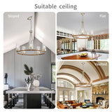 WUZUPS 5-Light Wagon Wheel Chandelier Rustic Farmhouse Industrial Round Pendant Light Fixture with Clear Seeded Glass Shades for Dining Room Kitchen Island, Imitation Wood Grain Nickel WUZUPS