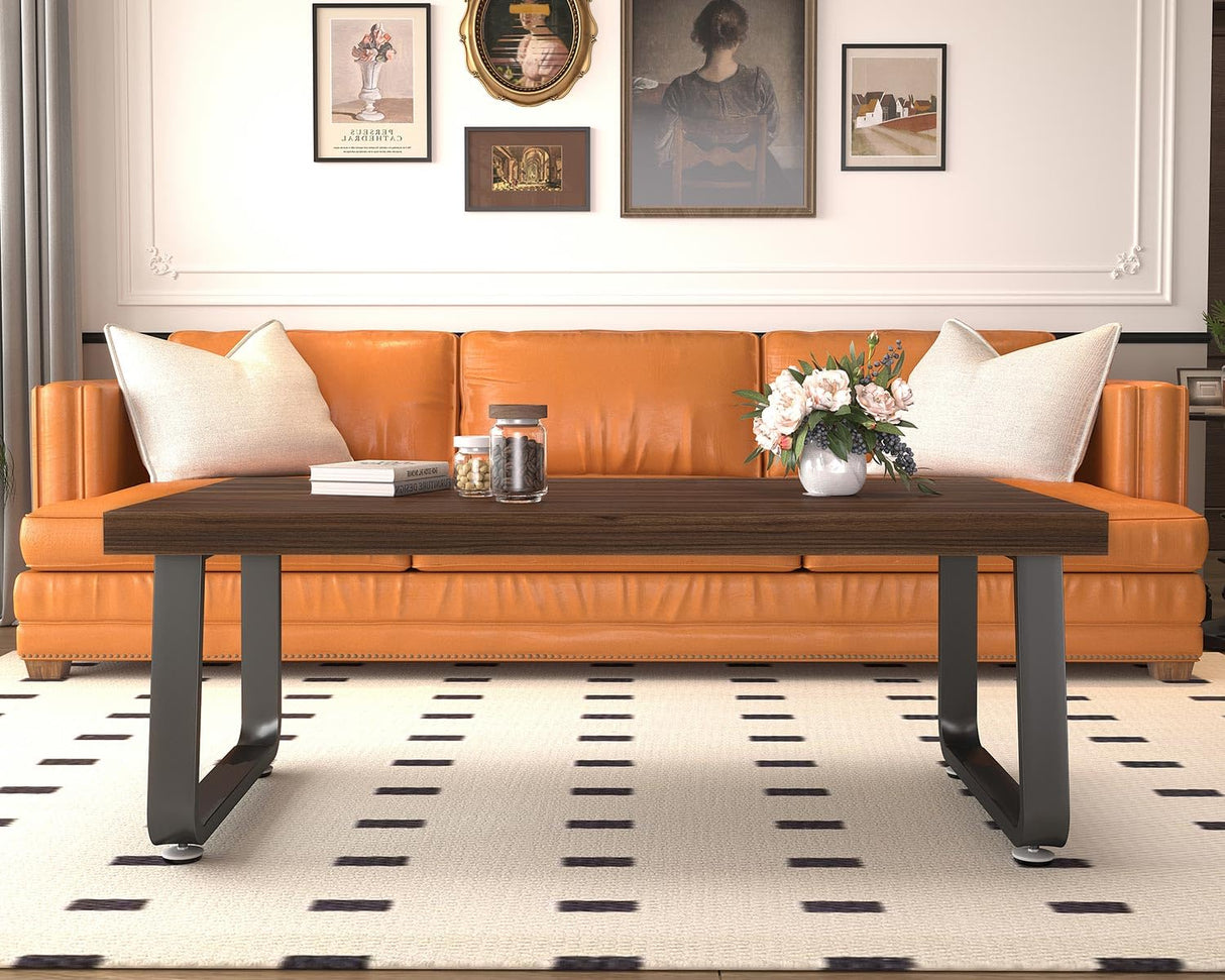 HSH Rustic Walnut Coffee Table, 39” Mid Century Modern Center Table, Rectangle Industrial Living Room Coffee Table, Simple Farmhouse Wood and Metal Tea Coffee Table for Home Bedroom, Walnut, 39 in HSH