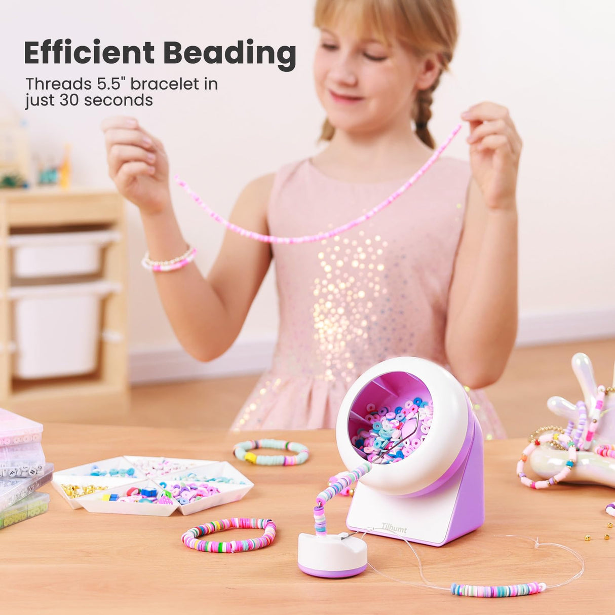 Tilhumt Bead Spinner, 2112Pcs Beading Set for Making 18 Friendship Bracelets, Bracelet Making Kit with 12 Colors Polymer Clay Beads, Crafts for Girls, Birthday Gift Choice, Patent Design Tilhumt