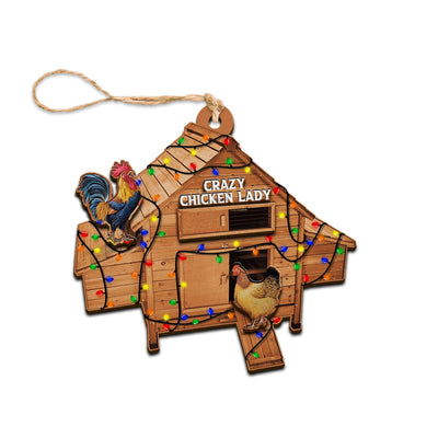 ROLOL Chicken Coop Ornaments, Funny Christmas Ornament Farmhouse Countrycore Seasonal Decor, Gift for Farmer, 2-Layer Wooden Ornaments 3.5 Inches