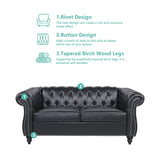 RUSTYER Chesterfield Loveseat Sofa, Modern Leather Small Sofa Couch 2 Seater with Rolled Arms and Nailhead, Mid Century Modern Loveseat Couch for Small Spaces Living Room Bedroom Apartment, Black RUSTYER