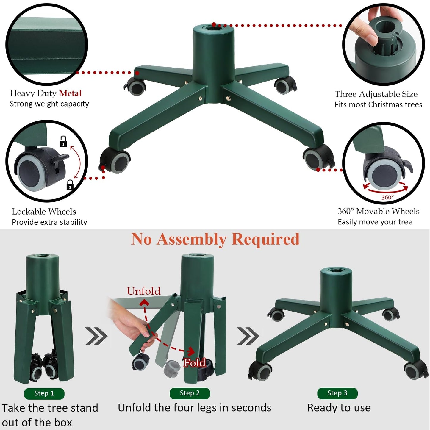 Blissun Christmas Tree Stand for Artificial Christmas Trees, Artificial Christmas Tree Stand with Movable Wheels, Xmas Tree Holder, Fits up to 8FT Artificial Trees