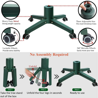 Blissun Christmas Tree Stand for Artificial Christmas Trees, Artificial Christmas Tree Stand with Movable Wheels, Xmas Tree Holder, Fits up to 8FT Artificial Trees