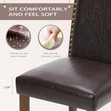 DUMOS Upholstered Dining Chairs Set of 6, Modern Upholstered Leather Dining Room Chair with Nailhead Trim and Wood Legs, Mid-Century Accent Dinner Chair for Living Room, Kitchen, Dark Brown DUMOS