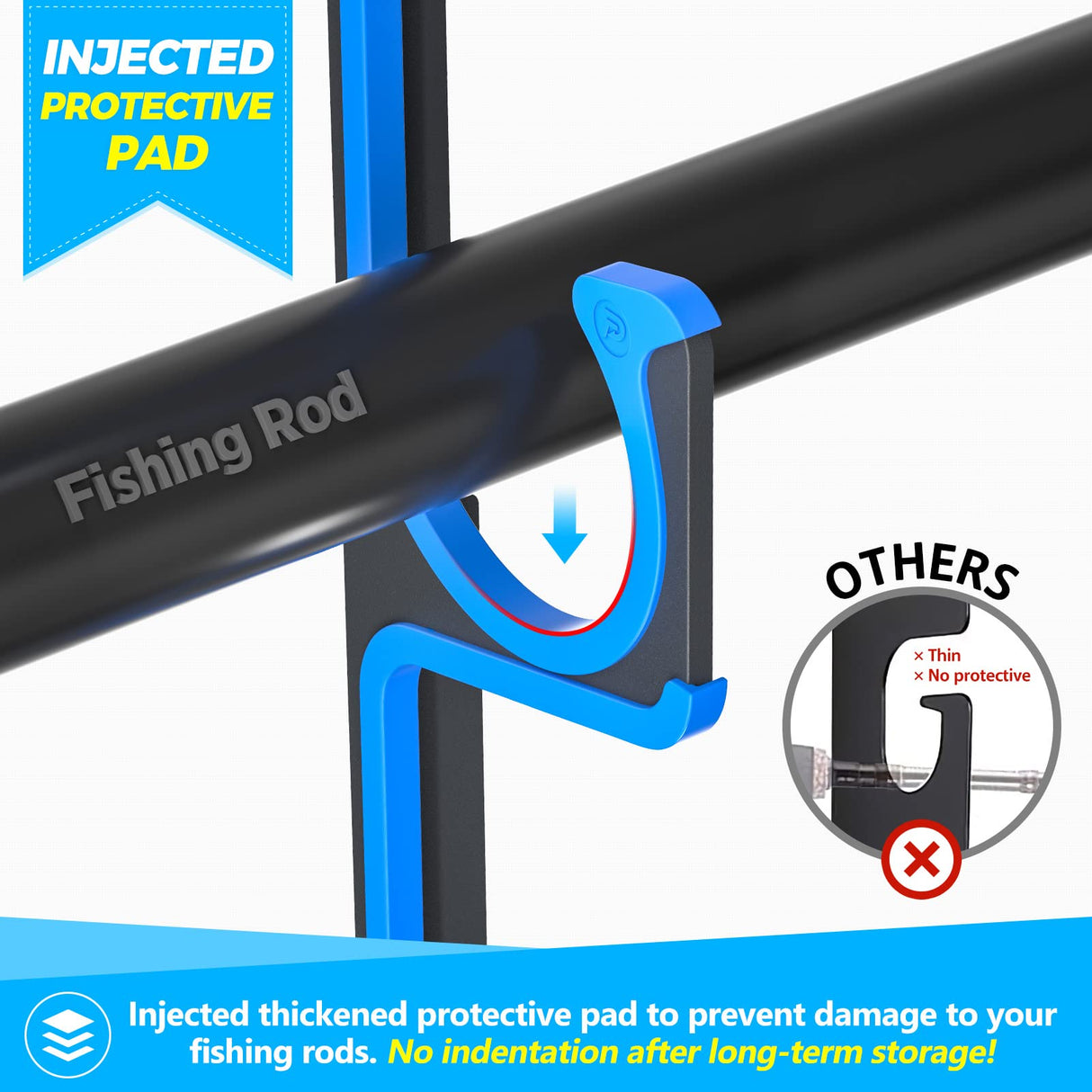 PLUSINNO H5 Horizontal Fishing Rod/Pole Holders for Garage, Wall or Ceiling Mounted Fishing Rod Rack, Aviation Aluminum Fishing Pole Holder Holds up to 10 Rod or Combos or Nets Storage Racks PLUSINNO