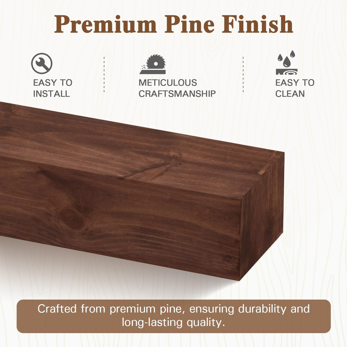 Eshoma Fireplace Mantel, 72 in Handcrafted Mantel Shelf for Over Fireplace, Wood Mantel with Invisible Heavy Duty Wood Bracket, Floating Mantel Shelf, Brown Eshoma