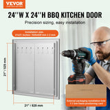 VEVOR BBQ Access Door, 24W x 24H Inch Double Outdoor Kitchen Door, Stainless Steel Flush Mount Door, Double Wall Vertical Door with Handles and Hooks, for BBQ Island, Grilling Station, Outside Cabinet VEVOR
