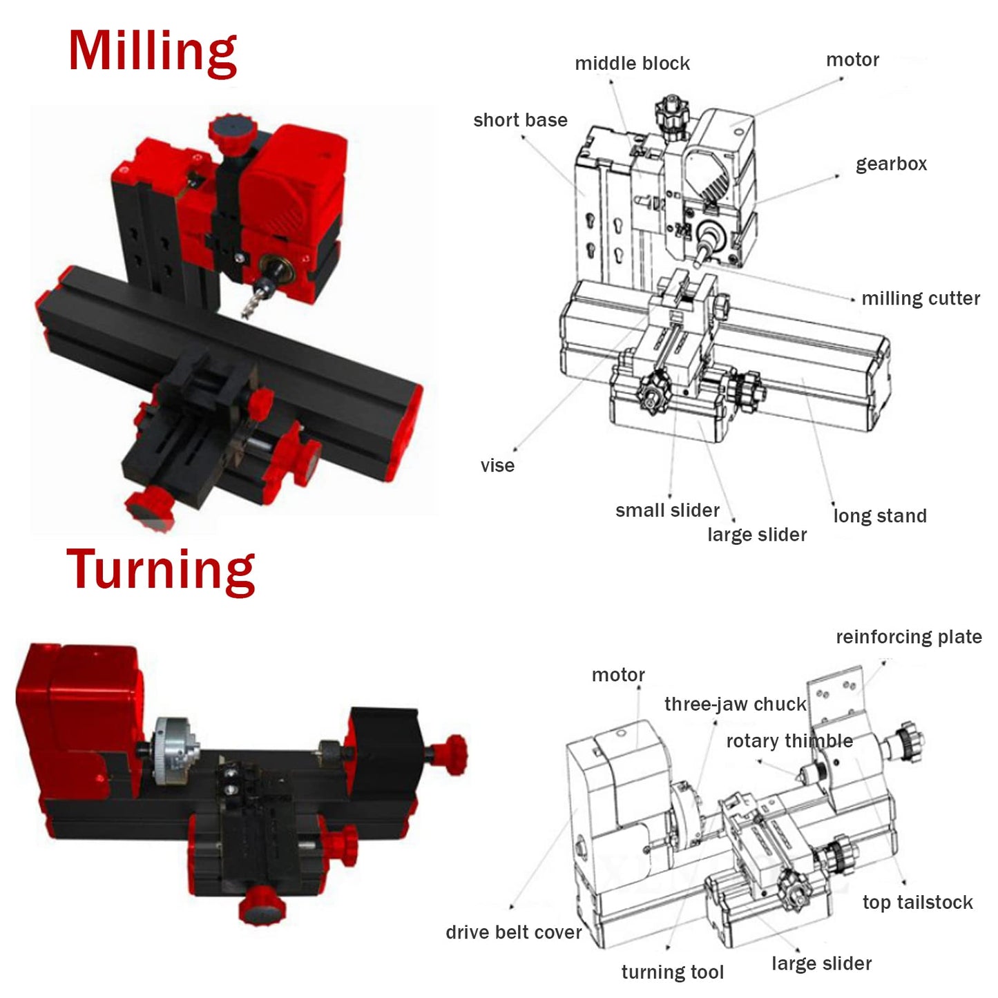 12000RPM 6 in 1Multipurpose Mini Lathe,Versatile Metal Lathe Tool, Motorized Jigsaw Grinder Wood Metal Lathe,Assembled 6 Kinds of Different Lathes,Process Soft,Non - Ferrous,Precious Metals,Wood