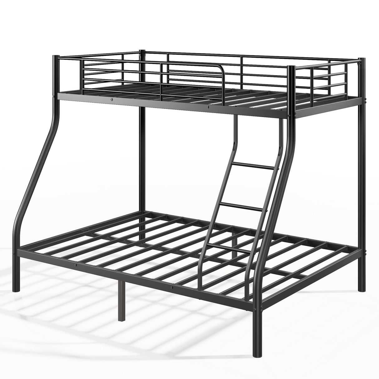 SogesSleep Bunk Beds Twin Over Full Size, Heavy Duty Metal Bunk Bed Frame with Angled Ladder for Teens and Adults, for Spaces-Saving, Smooth Rounded Edges, Noise Free & Easy Assembly, Black SogesSleep