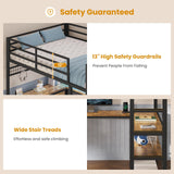 ADORNEVE Loft Bed Full Size with U-Shaped Desk, 6 Storage Drawers, Power Outlet, LED Metal Loft Bed with 2 Storage Shelves, Bed with Safety Guardrail & Ladders, No Box Spring Needed, Rustic Brown ADORNEVE