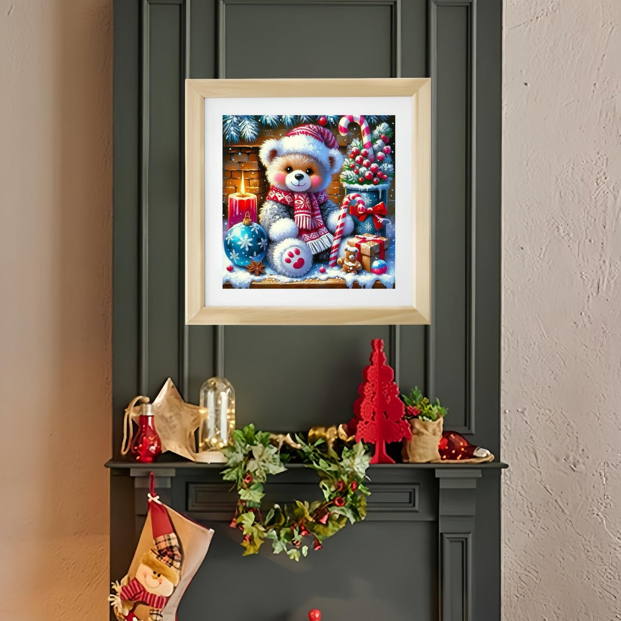 Christmas Bear 5D DIY Diamond Painting Kits for Adults, Christmas Diamond Art Kits for Beginners, Full Drill Winter Dot Painting Gem Art Kits for Home Wall Decor13.78 x13.78 Inch 5DDIYART