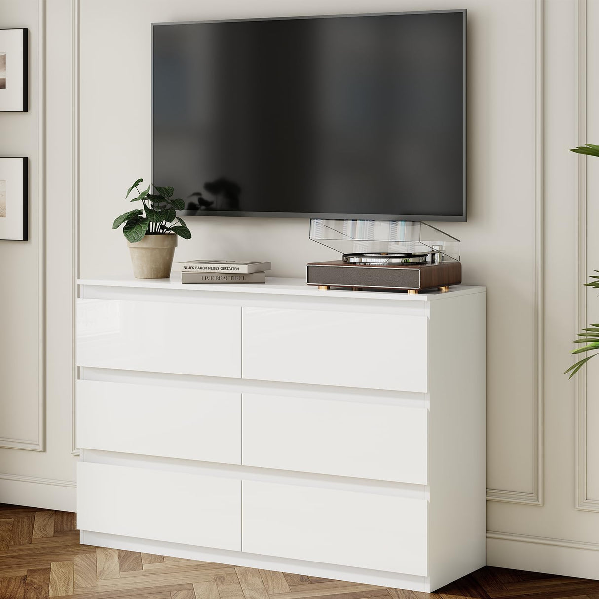 OtterOasis White Wood Dresser, 6 Drawer Dressers for Clothes Storage for Bedroom, Modern Dresser with Wide Drawers, Wide Wooden Chest Drawers for Living Room, Entryway, TV Stand(47" W x15.4 Dx32.3 H) OtterOasis