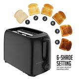 OVENTE Electric 2 Slice Toaster Machine with 6-Shade Toast Settings, 700W Power, Removable Crumb Tray and Compact Design Perfect for Toasting Bread, Bagels, Waffles and Puff Pastry, Black TP2210B OVENTE