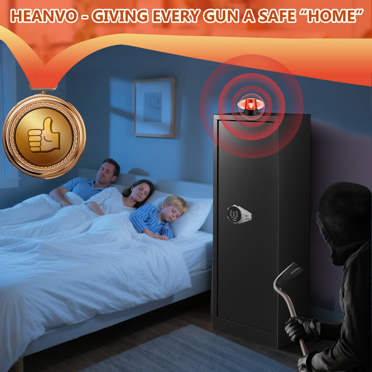 HEANVO 10-14 Gun Cabinet,Large Gun Safe for Rifles and Pistols,Shotgun Safe,Gun Safes for Rifle and Password Lock,Gun Cabinet for Home with Adjustable Shelves with Dual Alarm & Mute Mode HEANVO