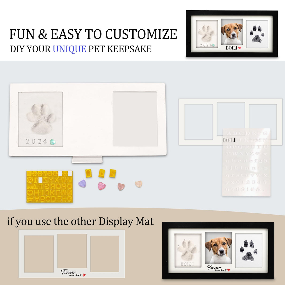 MYPAWLETS Paw Print Frame Kit,Dog/Cat Paw Print Kit,Soft Pawprint Clay&Clean Touch Ink Pad,Pet Paw Print Impression Kit with Customization Tool,Wooden Pet Memorial Frame,DIY Dog Lover Gifts-Black MYPAWLETS