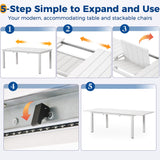 11-Piece Aluminum Outdoor Patio Dining Sets with Fully Assembled Dining Chair，91.3"L×39.4"W Expandable Patio Table and Chairs Set for 10, Stackable Chairs with Quick-Drying Fabric for Outdoor, White Wisteria Lane