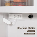 Gizoon 71" H Storage Cabinet with Strip Light, Kitchen Pantry Cabinet with Doors and Drawers, White Hutch with Charging Station and Adjustable Shelves, for Coffee Bar, Dining Room, Table Top-Retro Gizoon