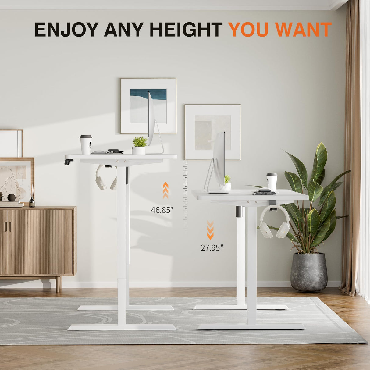 Furmax Electric Standing Desk, 47 x 24 Inches Height Adjustable Desk with Removable Casters, Home Office Computer Desk (White) Furmax