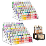 YEXEXINM 2 Pcs Clear Paint Organizer With Paint Brush Holder,7 Layers Acrylic Paint Organizer,Paint Storage Rack,Craft Paint Organizer Rack,Miniature Paint Holder for Paint Storage YEXEXINM