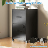 FLIXELIO 2 Drawer File Cabinet with Lock,Small Rolling Metal Office Storage Mobile Filing Cabinet Under Desk,Vertical Locking File Cabinets with Wheels for Home Office,Legal Required Assembly,Black FLIXELIO