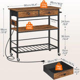 HOOBRO Kitchen Island with Storage, Rolling Island Cart for Kitchen with 2 Drawers & Outlet, 3 Tier Coffee Station and Microwave Stand, Kitchen Island Table for Home, Rustic Brown and Black BF08UZD01 HOOBRO