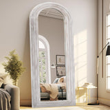 ZHUNFA Arched Full Length Mirror with Solid Wood Frame, 65x22 Farmhouse Wall Mirror Full Length with Stand, Vertical Hanging, Leaning Standing for Bedroom, Living Room, Rustic White ZHUNFA