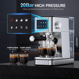 QJA Espresso Machine, 20 Bar Professional Espresso Maker, Milk Frother Steam Wand for Latte, Compact Stainless Steel Machine with 57.5oz Removable Water Tank and LED Touchscreen Monitors QJA