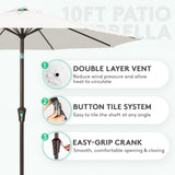 JEAREY 10FT Outdoor Patio Umbrella Outdoor Table Umbrella with Push Button Tilt and Crank, Market Umbrella 8 Sturdy Ribs UV Protection Waterproof for Pool, Garden (Creamy-white) JEAREY