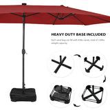 Sundale Outdoor 40LED 15ft Large Patio Umbrellas with Base Included and Umbrella Cover, Outdoor Double-Sided Umbrella with Solar Lights Red Sundale Outdoor