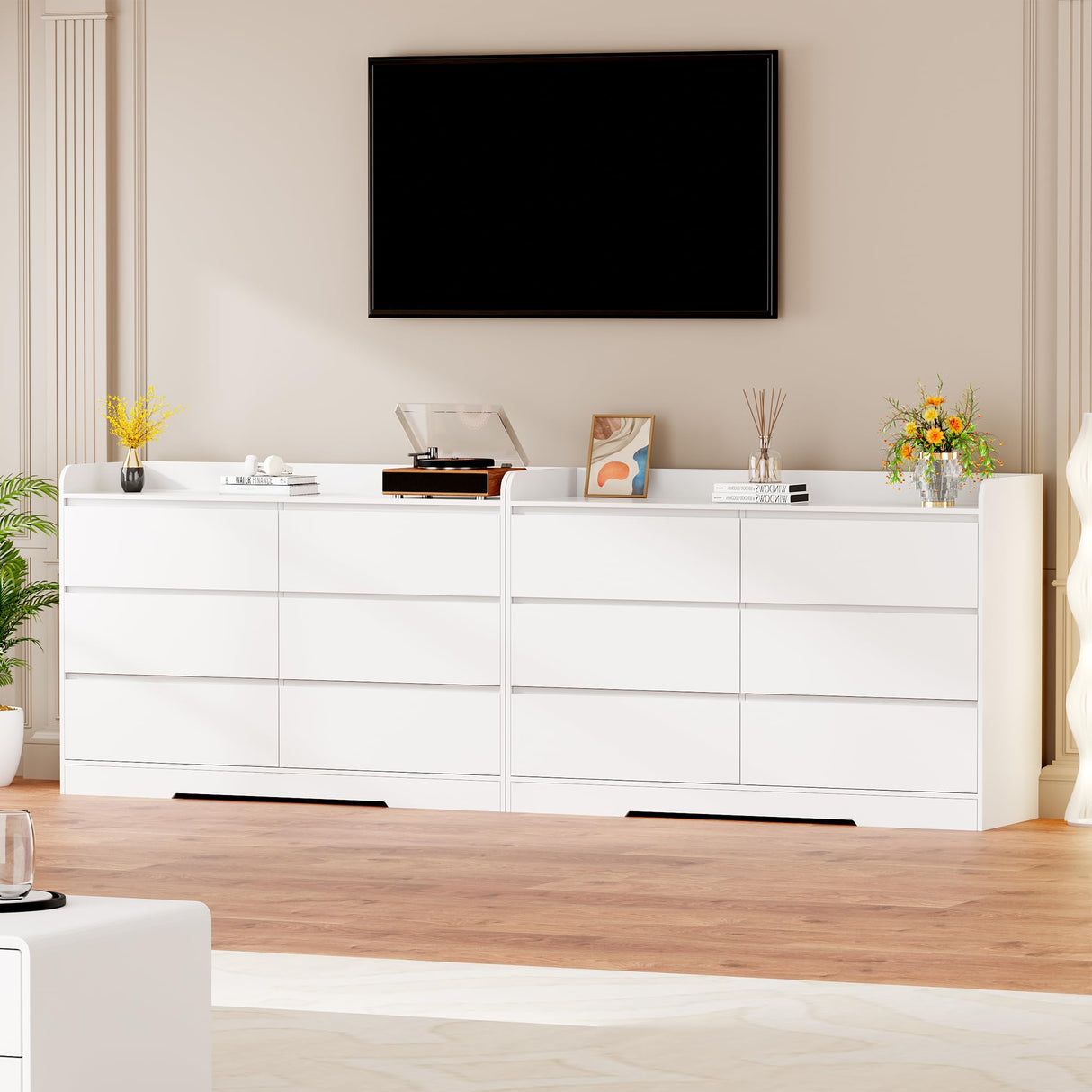 BEWISHOME White Dresser for Bedroom, 6 Drawer Dresser Chest of Drawers, Wood Dressers for Closet, Wide Modern Dressers with Fence for Living Room, Hallway, Entryway, TV Stand, White KCG04W BEWISHOME