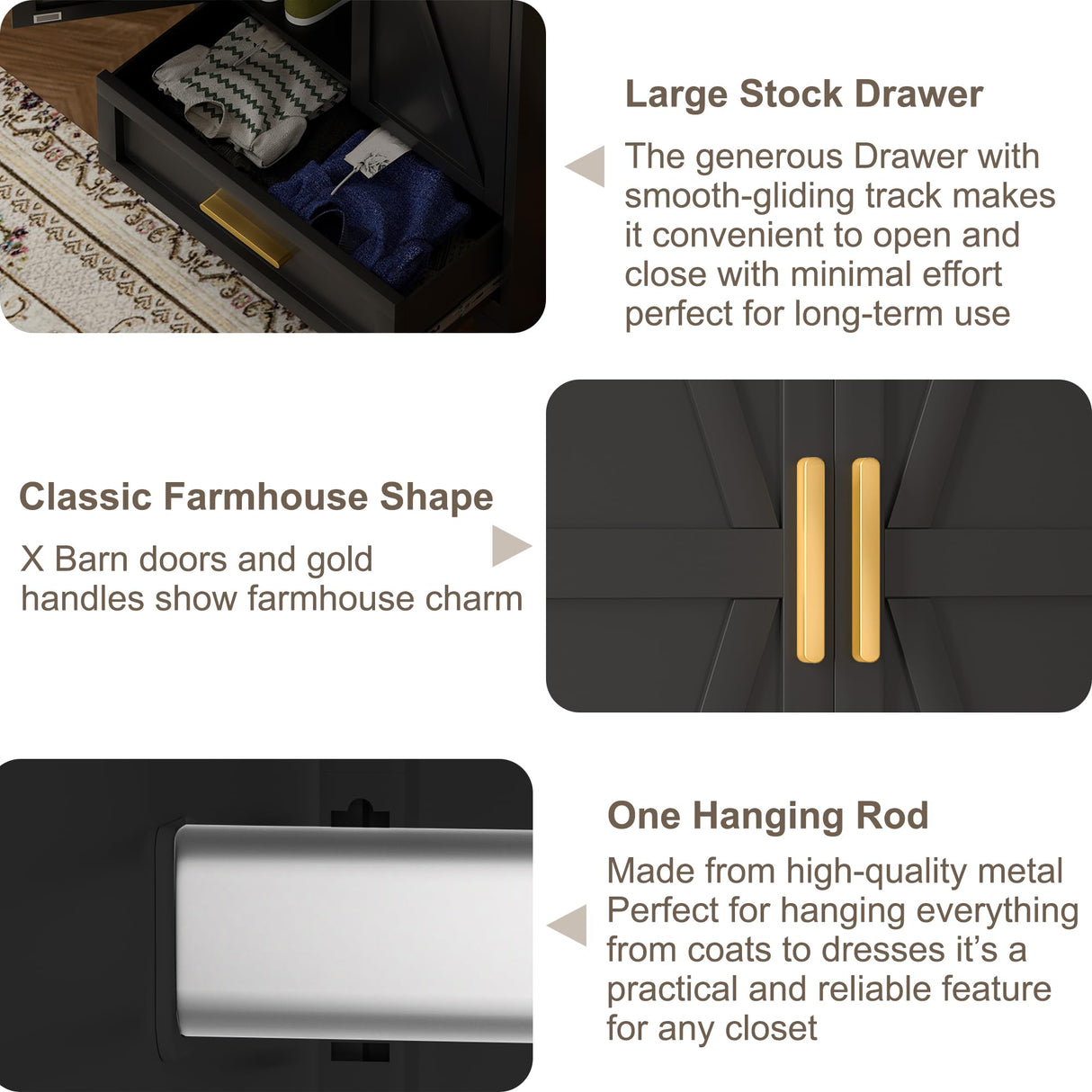 Baborokic Metal Wardrobe Cabinet with Hanging Rod,71" Armoire Wardrobe Closet with Adjustable Shelves,Farmhouse Metal Clothing Storage Cabinets for Bedroom,Office,Employee,Laundry Room(Black) Baborokic