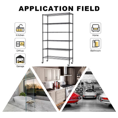 6-Tier Steel Wire Shelving Unit, 48x18x82in, 2100lb Capacity, Adjustable NSF Certified Storage Rack with Casters - For Garage, Kitchen, Pantry - WoodArtSupply