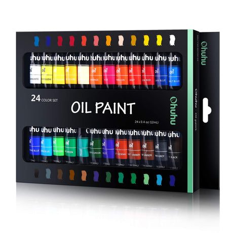 Ohuhu Oil Paint Set, 24 Oil-Based Colors, 12ml/0.42oz x 24 Tubes Non-Toxic Oil Painting Set Supplies for Canvas Painting Artist Kids Beginners Adults Classroom DIY Art Supplies Gift Ohuhu