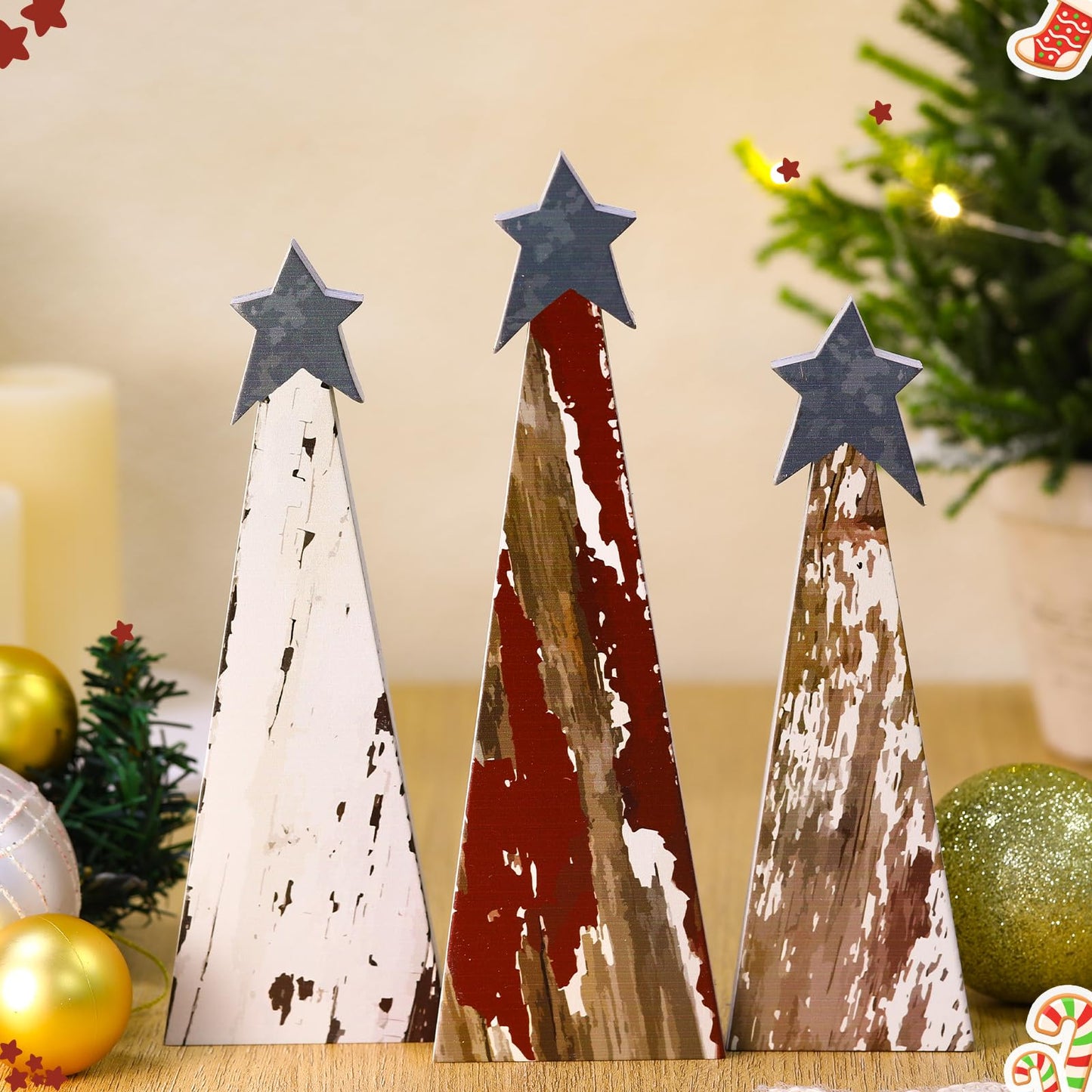 Soaoo 3 Pcs Wooden Christmas Trees Tabletop Decoration Standing Rustic Wooden Christmas Tree with Star Xmas Freestanding Centerpieces Decor Farmhouse Wood Decor for Table Home Decor - WoodArtSupply