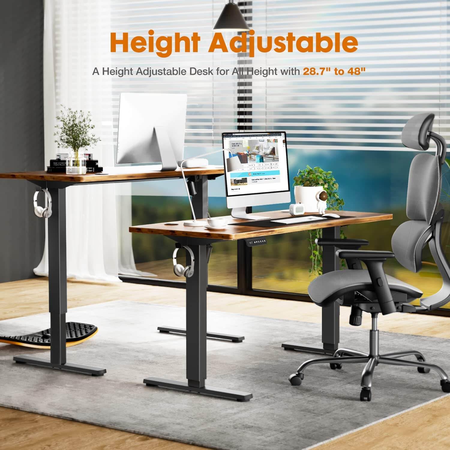 NicBex Home Office Desk 55" x 23" Electric Height Adjustable Standing Desk Computer Desk Office Desk, Sit to Stand Ergonomic Computer Desk Adjustable Desk, Brown - WoodArtSupply