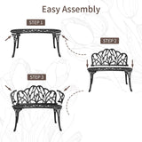 HOMEFUN Outdoor Bench, Patio Garden Benches Metal Loveseat Cast-Aluminum Outside Furniture for Park Lawn Front Porch Black HOMEFUN